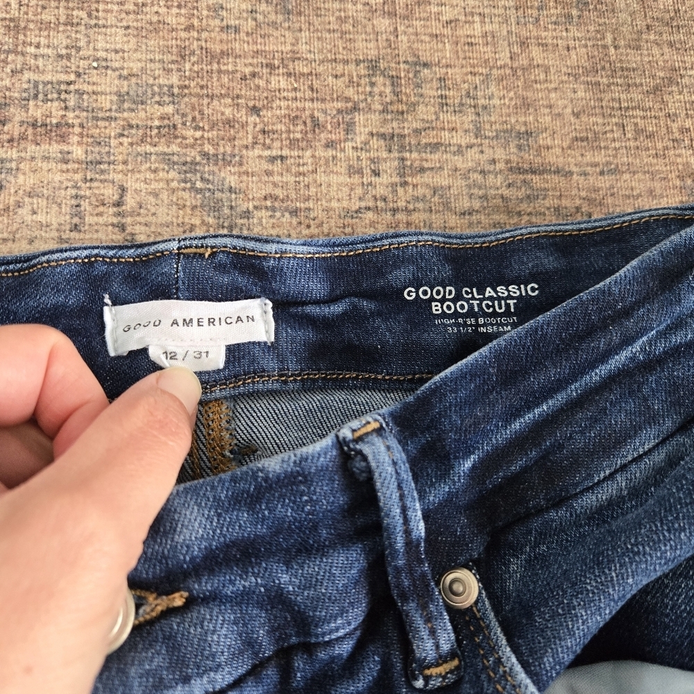 Good American Good Classic Bootcut Baby Step Hem Denim Jeans Indigo Blue Size 12 - Picture 5 of 8